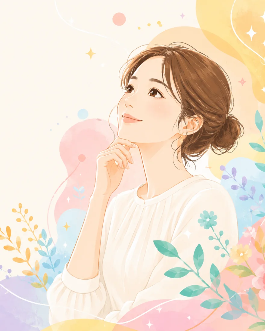 これからの人生について前向きに考えている女性のイラスト